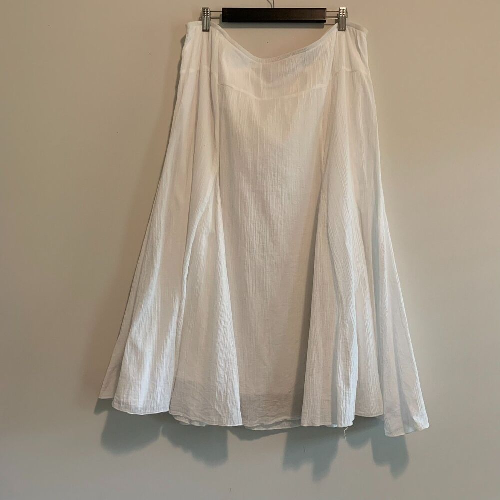 Ruby Rd White 100% Cotton Gauze Maxi Women Skirt Lined Elastic Waist 16W Boho